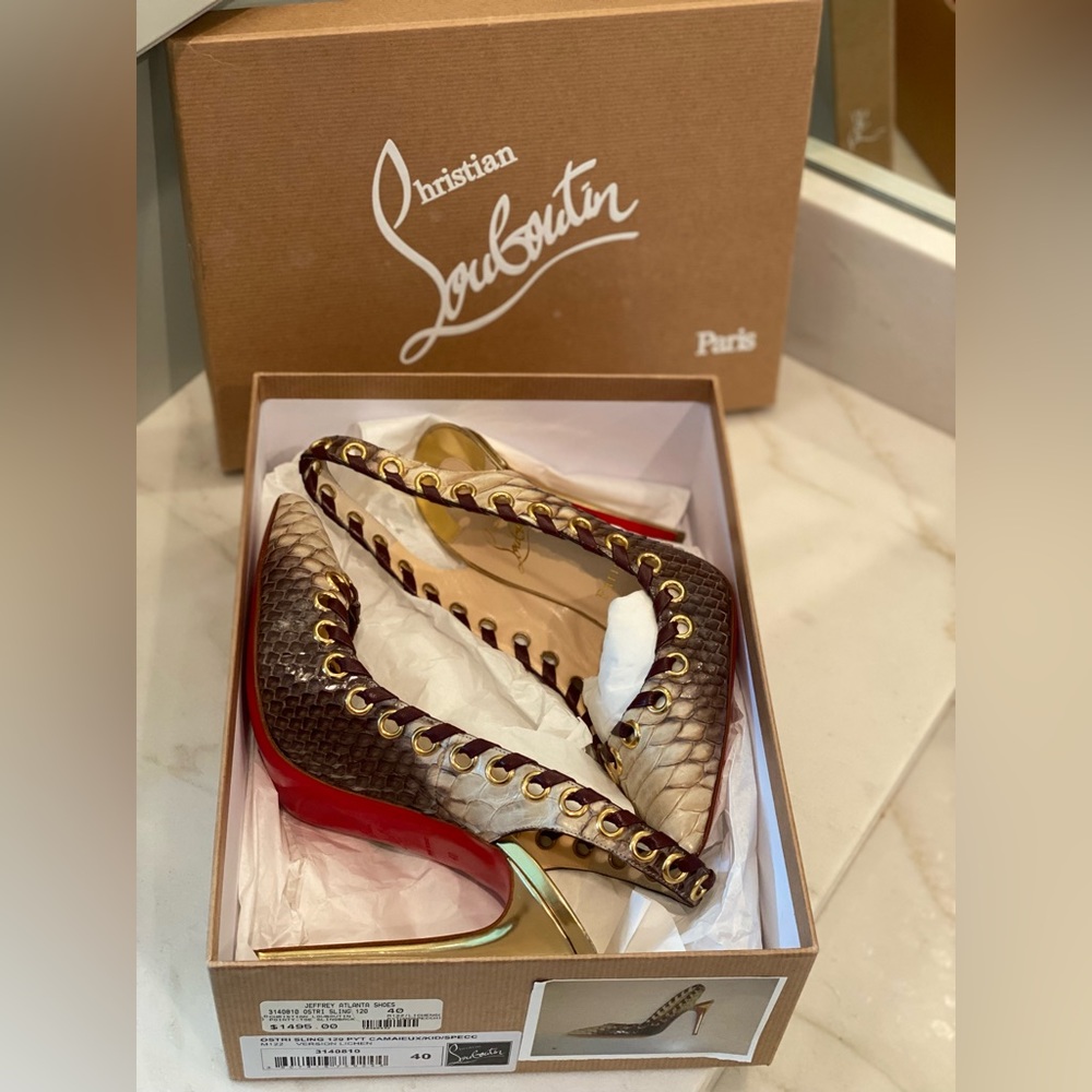Christian Louboutin Snake Print Leather Sling-back Pump. New. Never Worn.
